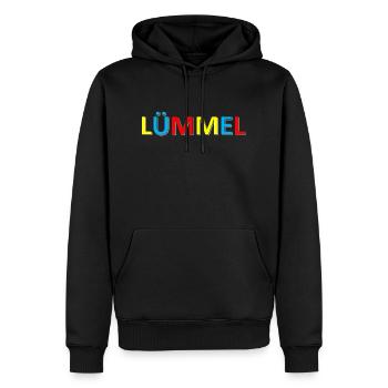 Lümmel ~ Design für kleine und große Lümmel - Männer Premium Bio Hoodie - Schwarz - Vorne - Nico (187cm)