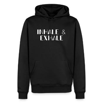 Dictons drôles d’inspiration et d’expiration - Sweat à capuche Premium bio Homme - noir - Devant - Nico (187cm)