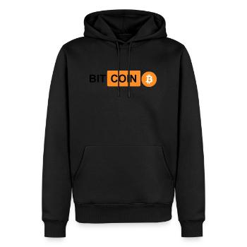 Crypto Bitcoin BTC prn 2 - Sweat à capuche Premium bio Homme - noir - Devant - Nico (187cm)