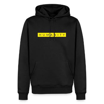 All we need is humanity - Männer Premium Bio Hoodie - Schwarz - Vorne - Nico (187cm)