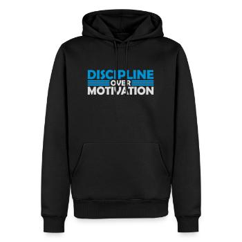 discipline over motivation quote - Men’s Premium Organic Hoodie - black - Front - Nico (187cm)