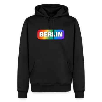 BERLINER REGENBOGEN HAPPY PRIDE - Männer Premium Bio Hoodie - Schwarz - Vorne - Nico (187cm)