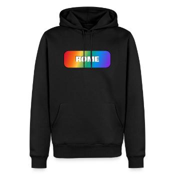 ROM REGENBOGEN HAPPY PRIDE - Männer Premium Bio Hoodie - Schwarz - Vorne - Nico (187cm)