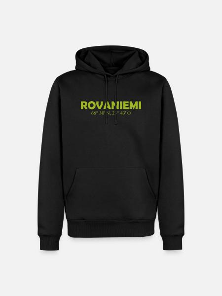 Rovaniemi - Finlande - Coordonnées - Longitude - Sweat à capuche Premium bio Homme - noir