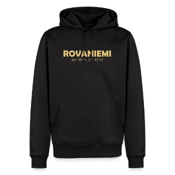 Rovaniemi - Finlande - Coordonnées - Longitude - Sweat à capuche Premium bio Homme - noir - Devant - Nico (187cm)