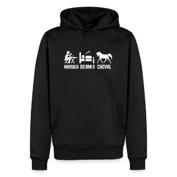 Manger dormir faire du cheval - Sweat à capuche Premium bio Homme - noir - Devant - Nico (187cm)