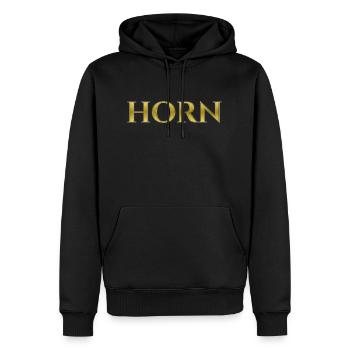 Horn - Männer Premium Bio Hoodie - Schwarz - Vorne - Nico (187cm)