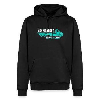 Posez-moi des questions sur les voitures tractées Conducteur de dépanneuse Camionnage - Sweat à capuche Premium bio Homme - noir - Devant - Nico (187cm)