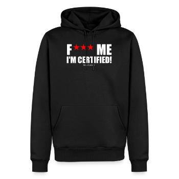 Ich bin zertifiziert - Männer Premium Bio Hoodie - Schwarz - Vorne - Nico (187cm)