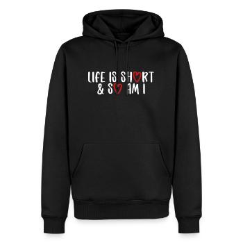 la vie est courte et drôle en disant vivre le style de vie - Sweat à capuche Premium bio Homme - noir - Devant - Nico (187cm)