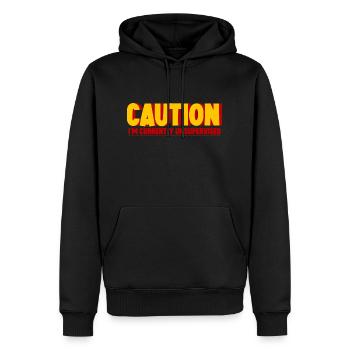 Caution I'm Currently Unsupervised 2 - Männer Premium Bio Hoodie - Schwarz - Vorne - Nico (187cm)