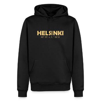 Helsinki Finland - Coordinates Longitude Latitude - Männer Premium Bio Hoodie - Schwarz - Vorne - Nico (187cm)