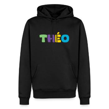 Name - Théo - Männer Premium Bio Hoodie - Schwarz - Vorne - Nico (187cm)
