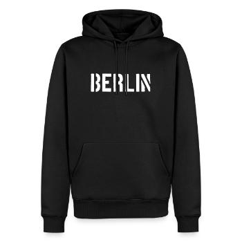 Berlin Slogan - Brandenburger Tor - Alexanderplatz - Männer Premium Bio Hoodie - Schwarz - Vorne - Nico (187cm)