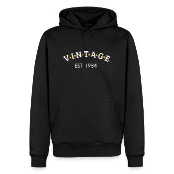 Vintage est 1984 - Sweat à capuche Premium bio Homme - noir - Devant - Nico (187cm)
