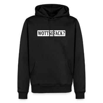 Wottsefack WTF - Männer Premium Bio Hoodie - Schwarz - Vorne - Nico (187cm)