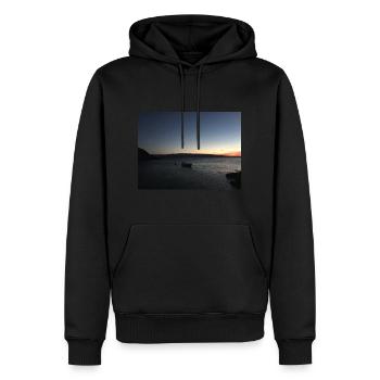 Sonnenuntergang am Meer - Männer Premium Bio Hoodie - Schwarz - Vorne - Nico (187cm)