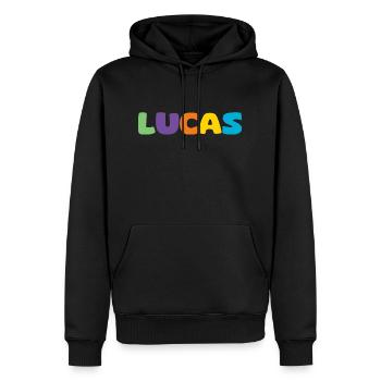 Name - Lucas - Männer Premium Bio Hoodie - Schwarz - Vorne - Nico (187cm)