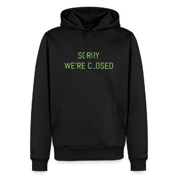 Sorry we're Closed - Men’s Premium Organic Hoodie - black - Front - Nico (187cm)