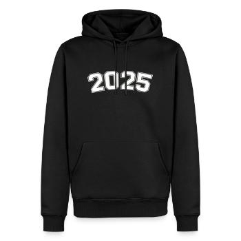 2025 - Männer Premium Bio Hoodie - Schwarz - Vorne - Nico (187cm)