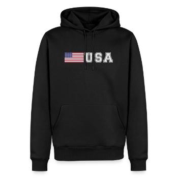 ÉQUIPE États-Unis Drapeau américain devant la police de caractères - Sweat à capuche Premium bio Homme - noir - Devant - Nico (187cm)