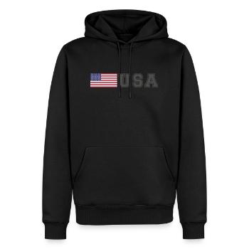 ÉQUIPE États-Unis Drapeau américain devant la police de caractères - Sweat à capuche Premium bio Homme - noir - Devant - Nico (187cm)