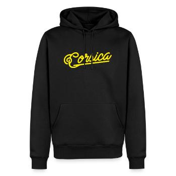 Corsica - écriture élégante - Corse île de Beauté - Sweat à capuche Premium bio Homme - noir - Devant - Nico (187cm)