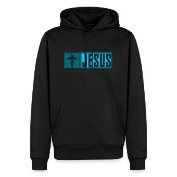 Croix de JÉSUS -bleu- - Sweat à capuche Premium bio Homme - noir - Devant - Nico (187cm)