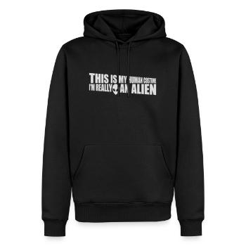human costume alien Zitat - Männer Premium Bio Hoodie - Schwarz - Vorne - Nico (187cm)
