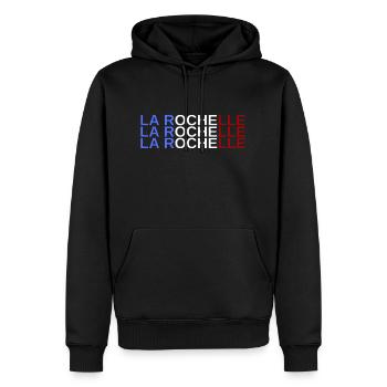 LA ROCHELLE FRANCE - Sweat à capuche Premium bio Homme - noir - Devant - Nico (187cm)