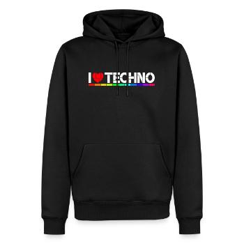 I love Techno - Männer Premium Bio Hoodie - Schwarz - Vorne - Nico (187cm)