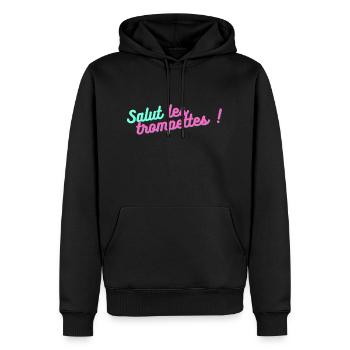 Salut les trompettes ! - cadeau humour drôle fun - Sweat à capuche Premium bio Homme - noir - Devant - Nico (187cm)