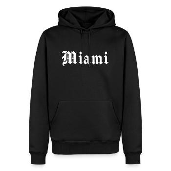 Miami - Männer Premium Bio Hoodie - Schwarz - Vorne - Nico (187cm)