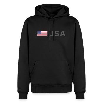 ÉQUIPE États-Unis Drapeau américain devant la police de caractères - Sweat à capuche Premium bio Homme - noir - Devant - Nico (187cm)