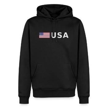 ÉQUIPE États-Unis Drapeau américain devant la police de caractères - Sweat à capuche Premium bio Homme - noir - Devant - Nico (187cm)