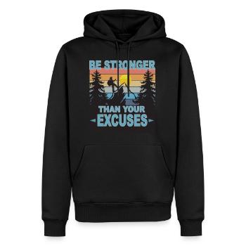 Stronger than Excuses beim WandernBre - Männer Premium Bio Hoodie - Schwarz - Vorne - Nico (187cm)