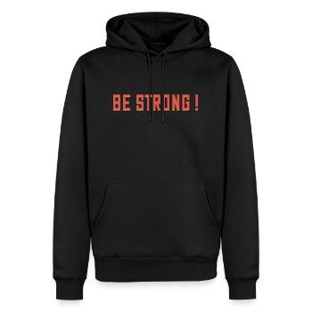 Soyez Fort ! - Sweat à capuche Premium bio Homme - noir - Devant - Nico (187cm)