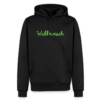 Waldmensch Schriftzug für Naturliebhaber - Männer Premium Bio Hoodie - Schwarz - Vorne - Nico (187cm)