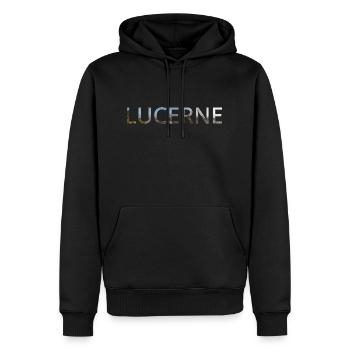Luzern englisch Schriftzug modern Winter - Männer Premium Bio Hoodie - Schwarz - Vorne - Nico (187cm)