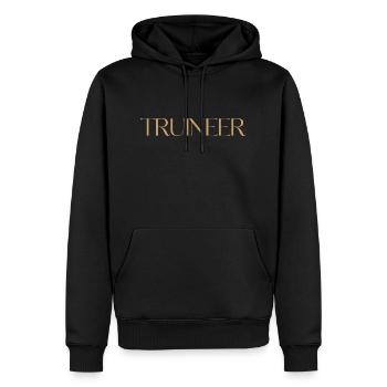 PROUD TRUINEER - Sint-Truiden - Men’s Premium Organic Hoodie - black - Front - Nico (187cm)
