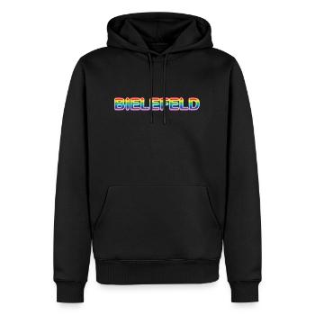 Bielefeld LGBT CSD - Männer Premium Bio Hoodie - Schwarz - Vorne - Nico (187cm)