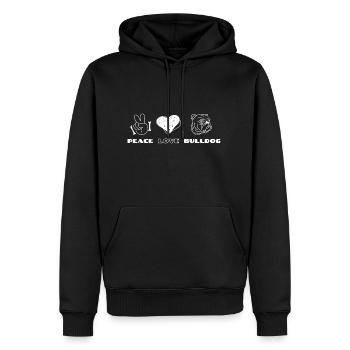 LIEBE BULLDOGGE FRIEDEN HUNDEN BULLDOGGEN MOTIVE - Männer Premium Bio Hoodie - Schwarz - Vorne - Nico (187cm)
