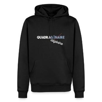 Quadragénaire - humour - dégénère - 40 ans - Sweat à capuche Premium bio Homme - noir - Devant - Nico (187cm)