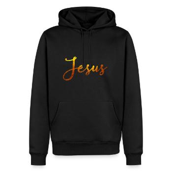 Jesus Name – Faith-Strong and Modern Design - Men’s Premium Organic Hoodie - black - Front - Nico (187cm)