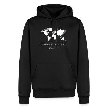 Fernweh hat eine Heimat, Reisen, Weltkarte - Männer Premium Bio Hoodie - Schwarz - Vorne - Nico (187cm)