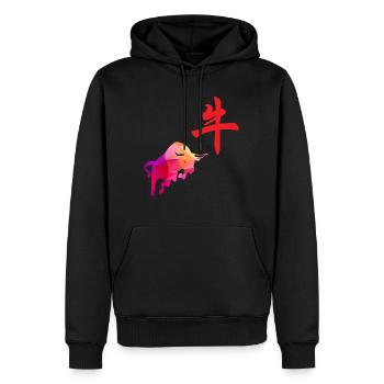 Signes du zodiaque chinois Bison Low Poly Art - Sweat à capuche Premium bio Homme - noir - Devant - Nico (187cm)