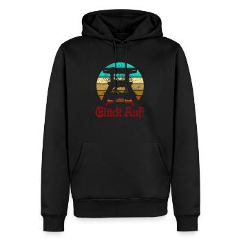 Retro Sunset Glück Auf! Vintage Bergbau Logo Zeche - Männer Premium Bio Hoodie - Schwarz - Vorne - Nico (187cm)