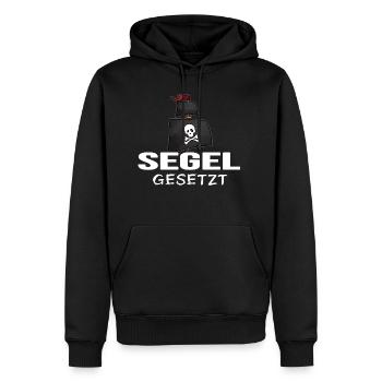 Küsten-Pirat Kapitän moin moin "Segel gesetzt" - Männer Premium Bio Hoodie - Schwarz - Vorne - Nico (187cm)