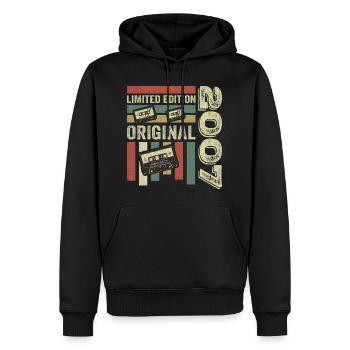Millésime 2007 - Citation d’anniversaire rétro 2007 - Sweat à capuche Premium bio Homme - noir - Devant - Nico (187cm)