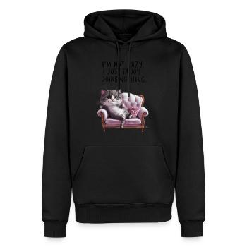Faule Katze, ich bin nicht faul. Ich genieße es einfach, nichts zu tun - Männer Premium Bio Hoodie - Schwarz - Vorne - Nico (187cm)